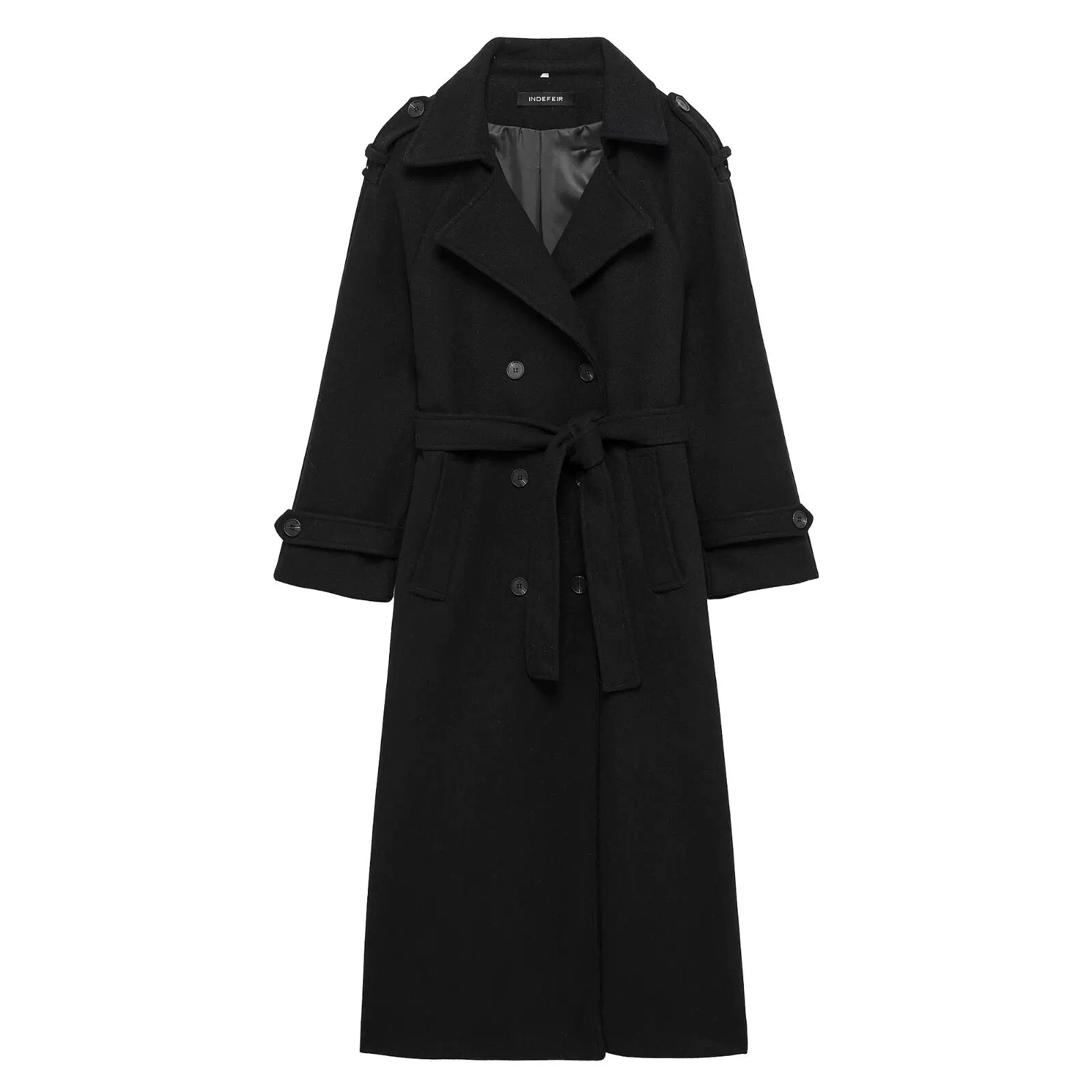 Trench Coat Formal - 女性ファッション黒トレンチコートダブルブレスト長袖ラペルブレンドジャケット秋ハイストリートアウターオフィス通勤用