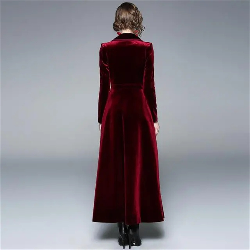Trench Coat Formal - ゴールデンベルベットロングウインドブレーカーコート女性秋/冬の新スタイルハイエンド気質トレンチ女性のエレガントなロングオーバーコート
