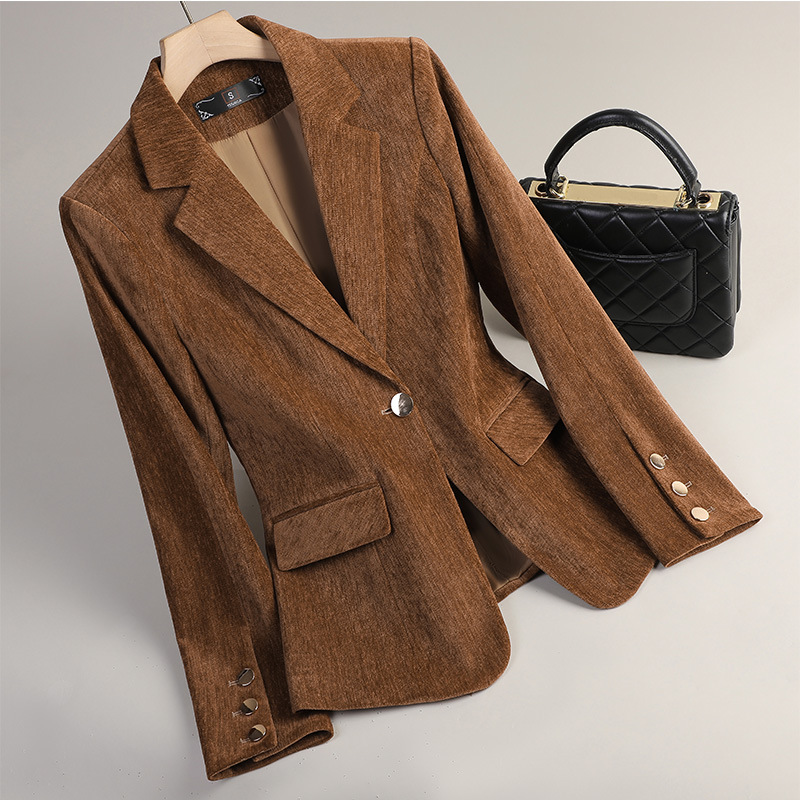 Women Formal Wear With Blazer - イエローゴールドベルベットブレザー女性秋冬カジュアルスーツファッションオフィスレディースブレザービジネスワークウェアフォーマルジャケットコート