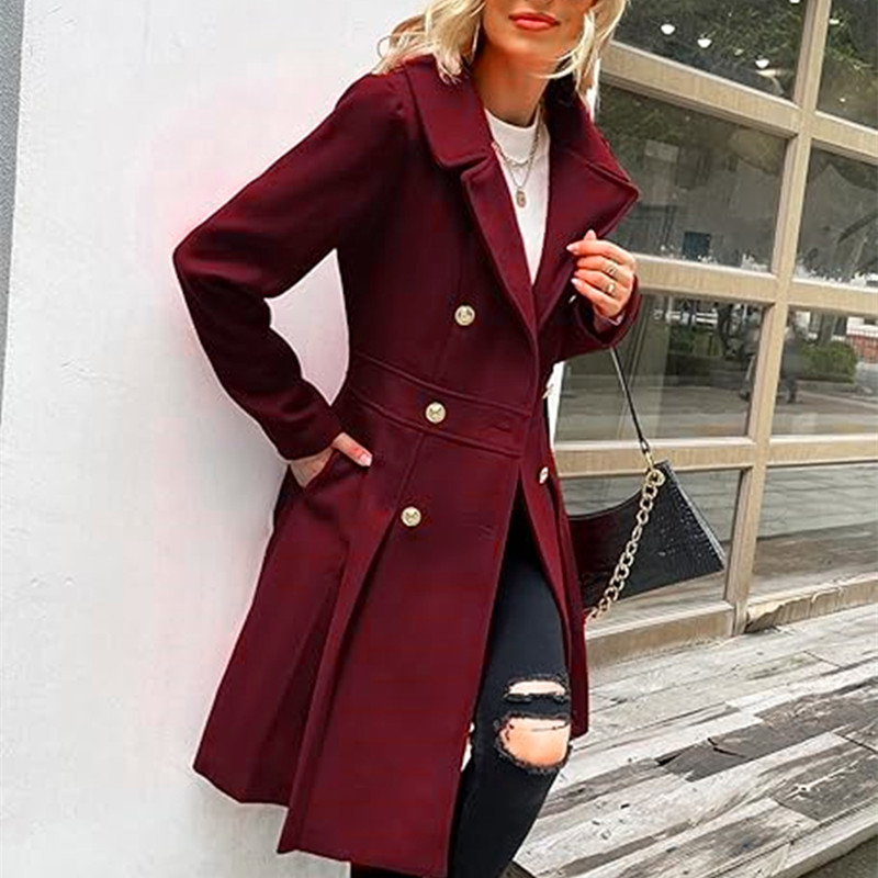 Trench Coat Formal - 冬のウールの女性のトレンチコートスカートダブルブレストフリップラペル裏地女性のジャケット暖かいストリートアウター婦人服