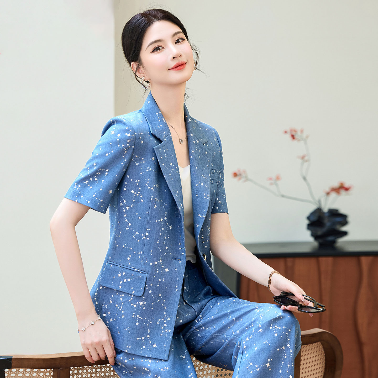 Women Formal Wear With Blazer - ファッションブルーイエロー半袖プロフェッショナルスーツ女性新しい夏エレガントなフォーマルスリムブレザーとパンツオフィスレディースワークウェア