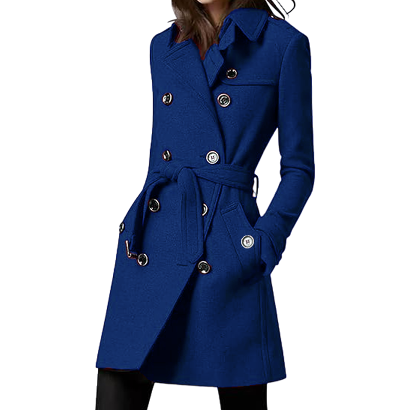 Trench Coat Formal - 女性用ウールブレンドトレンチコート,ダブルブレスト,裏地付きジャケット,ベルト付きショルダーバッジ,カジュアルコート,ストリートウェア