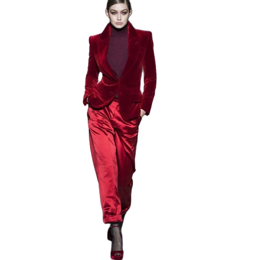 Women Formal Wear With Blazer - 女性のためのエレガントな結婚式の衣装,赤ワインのためのベルベットのスーツ,オフィスのためのオフィスウェア