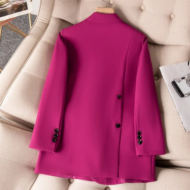 Women Formal Wear With Blazer - 女性のためのフォーマルなブレザー,新しいピンクの黒の女性の長袖,ダブルブレストのビジネスウェア,ジャケット,2023