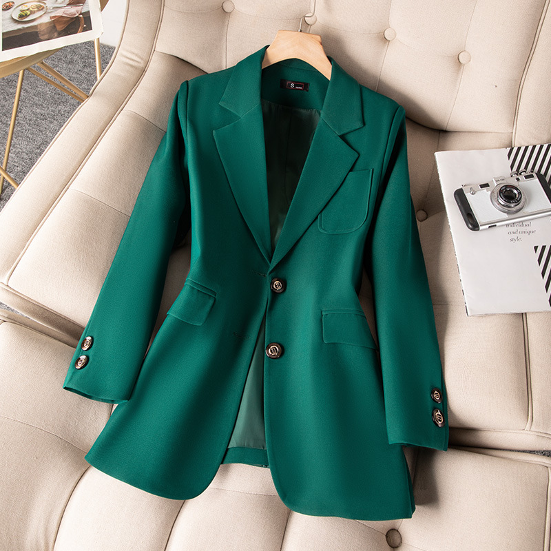 Women Formal Wear With Blazer - 女性用長袖シングルブレストジャケット,フォーマルコート,青,黒,緑,オフィスウェア,作業服,アウター