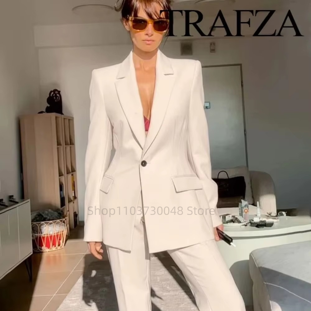 Women Formal Wear With Blazer - ファッションオフィスレディースブレザーとパンツスーツフォーマルホワイト/レッド女性ジャケットズボン女性ビジネスワークウェア2ピース女性セット