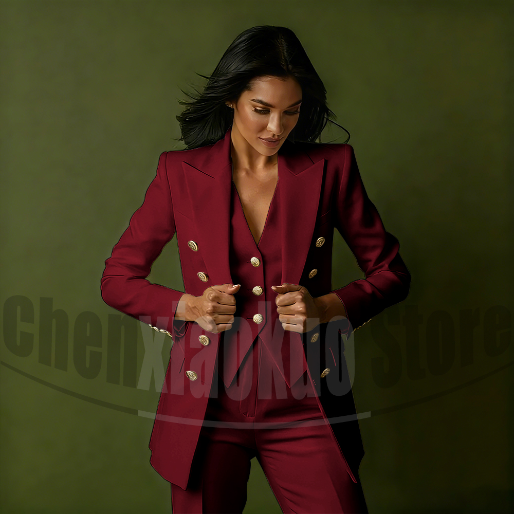 レディース ダブルブレスト スリーピーススーツセット エレガ - Women Formal Wear With Blazer のレビューと価格