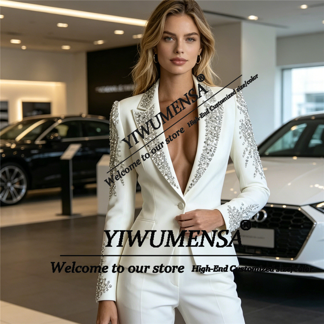 高級女性スーツ 2 ピースセットクリスタルビーズプロムブレザ - Women Formal Wear With Blazer のレビューと価格