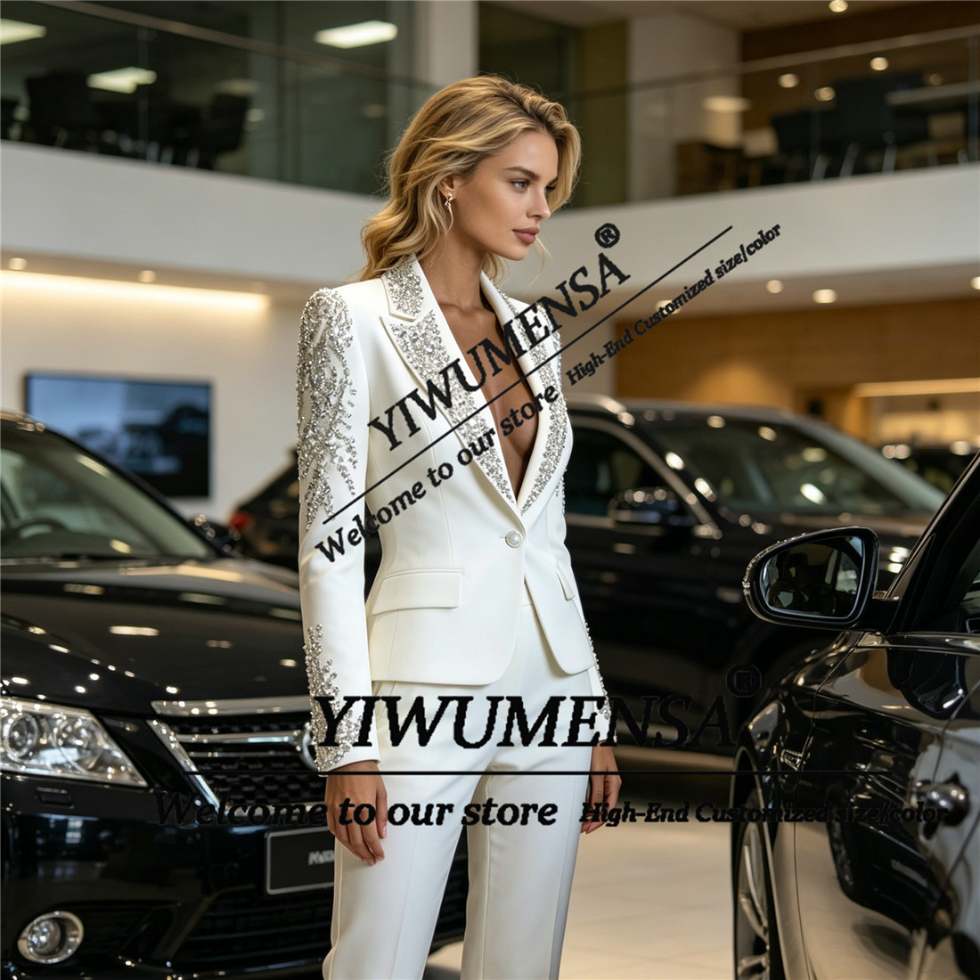 高級女性スーツ 2 ピースセットクリスタルビーズプロムブレザ - Women Formal Wear With Blazer のレビューと価格