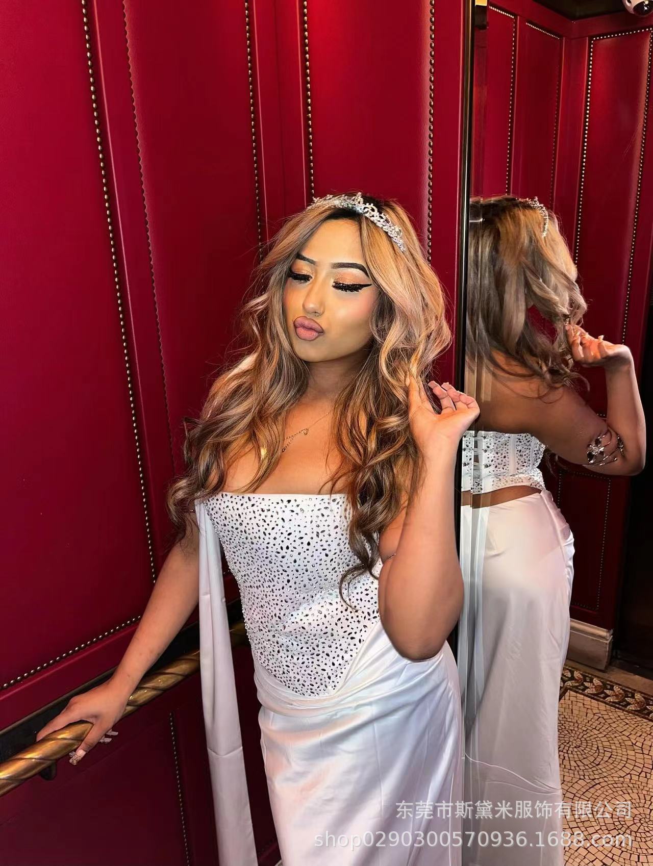セクシーなマーメイド女性ウエディングドレス 2 個ノースリー - Women'S Formal Evening Wear Tops のレビューと価格