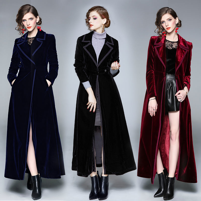 ゴールデンベルベットロングウインドブレーカーコート女性秋/冬 - Trench Coat Formal のレビューと価格