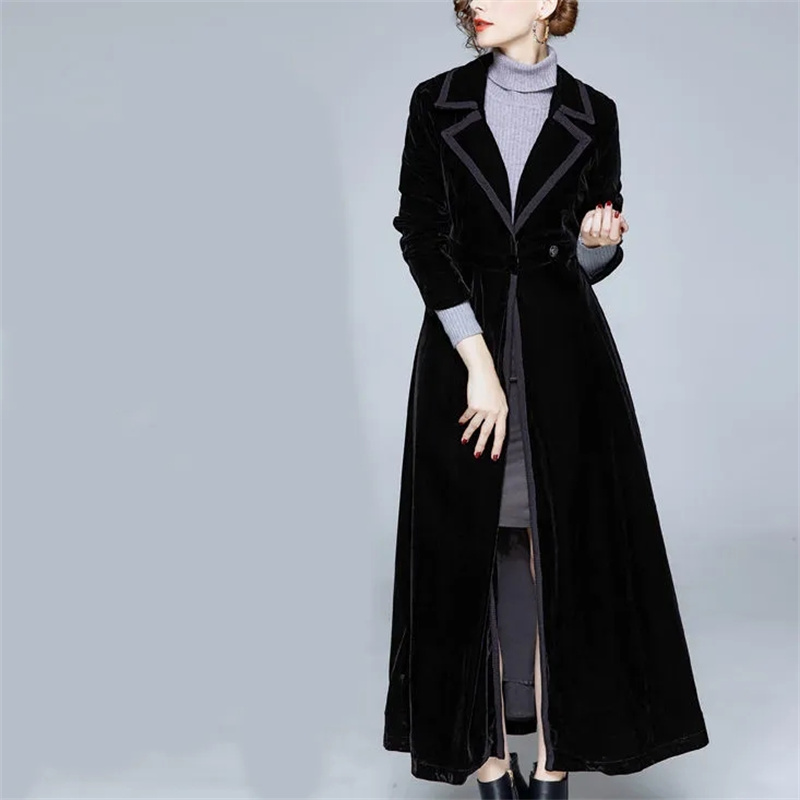 ゴールデンベルベットロングウインドブレーカーコート女性秋/冬 - Trench Coat Formal のレビューと価格