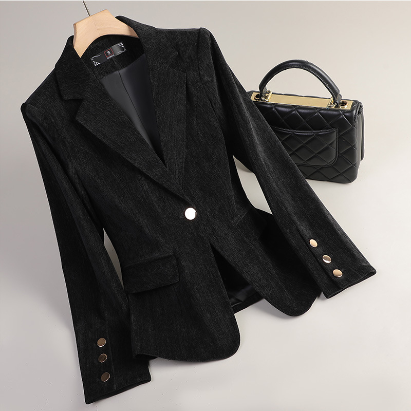 イエローゴールドベルベットブレザー女性秋冬カジュアルスーツフ - Women Formal Wear With Blazer のレビューと価格