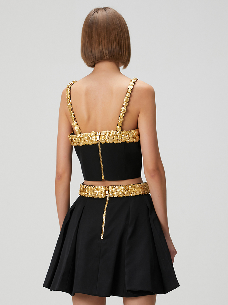 VC ブラック ツーピースセットドレス ゴールドボタン付き  - Women'S Formal Evening Wear Tops のレビューと価格