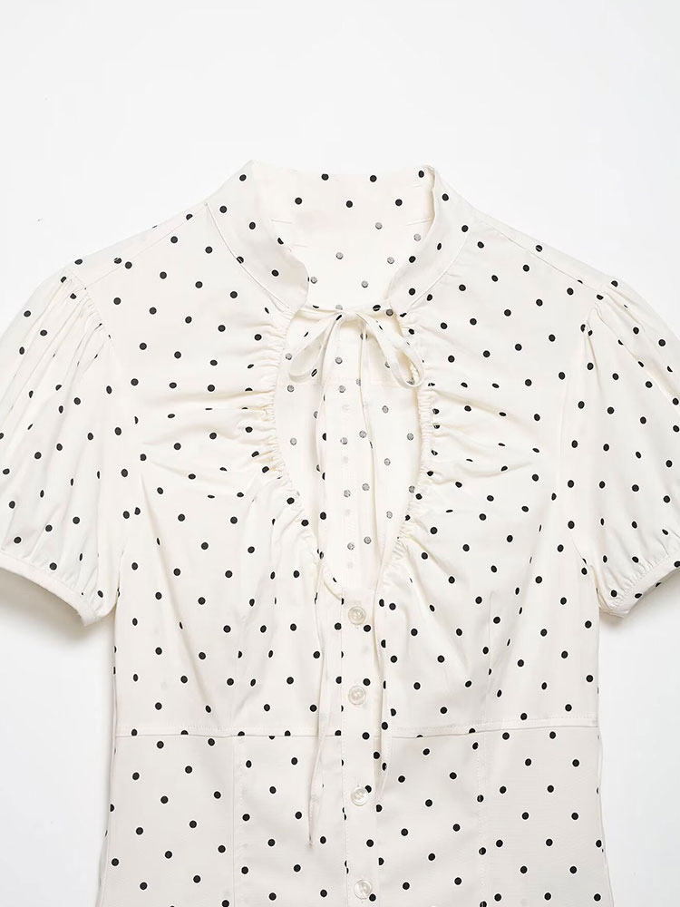 HH ヴィンテージ レトロ レディース ホワイトシャツ 水玉 - Women'S Formal Evening Wear Tops のレビューと価格
