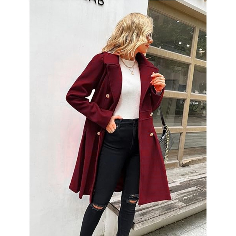 冬のウールの女性のトレンチコートスカートダブルブレストフリッ - Trench Coat Formal のレビューと価格