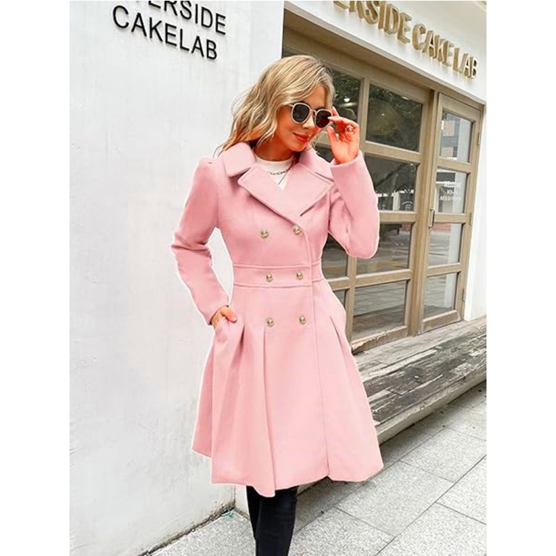 冬のウールの女性のトレンチコートスカートダブルブレストフリッ - Trench Coat Formal のレビューと価格