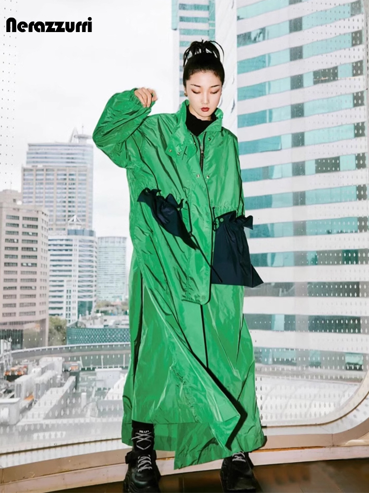 Lutaro-女性のための非常に長くて特大の緑と青のパッチワ - Trench Coat Formal のレビューと価格
