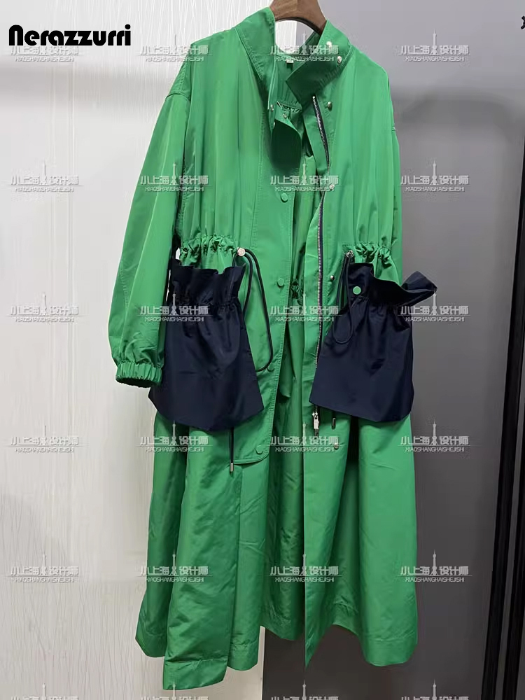 Lutaro-女性のための非常に長くて特大の緑と青のパッチワ - Trench Coat Formal のレビューと価格