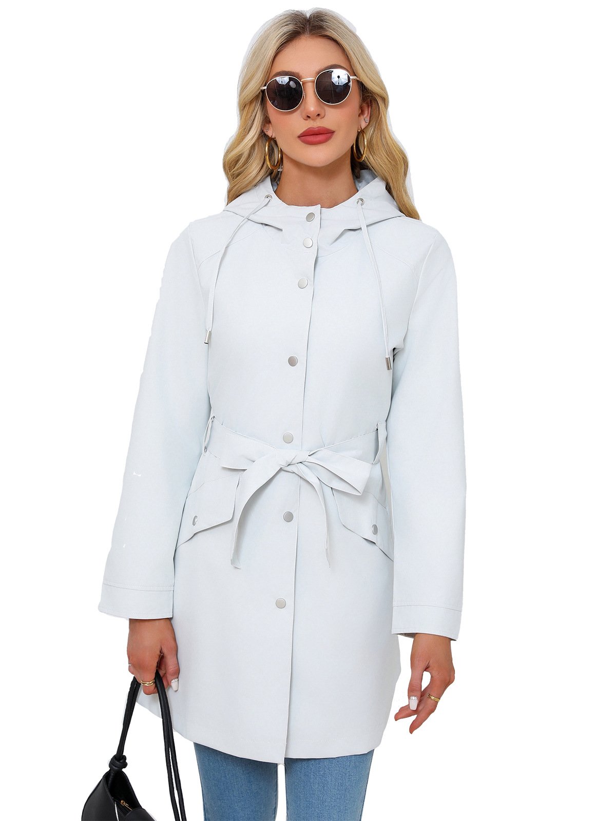 女性用ベルト付きフード付き撥水ジャケット,上質なトレンチコー - Trench Coat Formal のレビューと価格