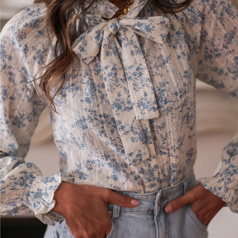 婦人服ボウファッションプリント花柄ネクタイ長袖トップ婦人夏の - Women'S Formal Evening Wear Tops のレビューと価格