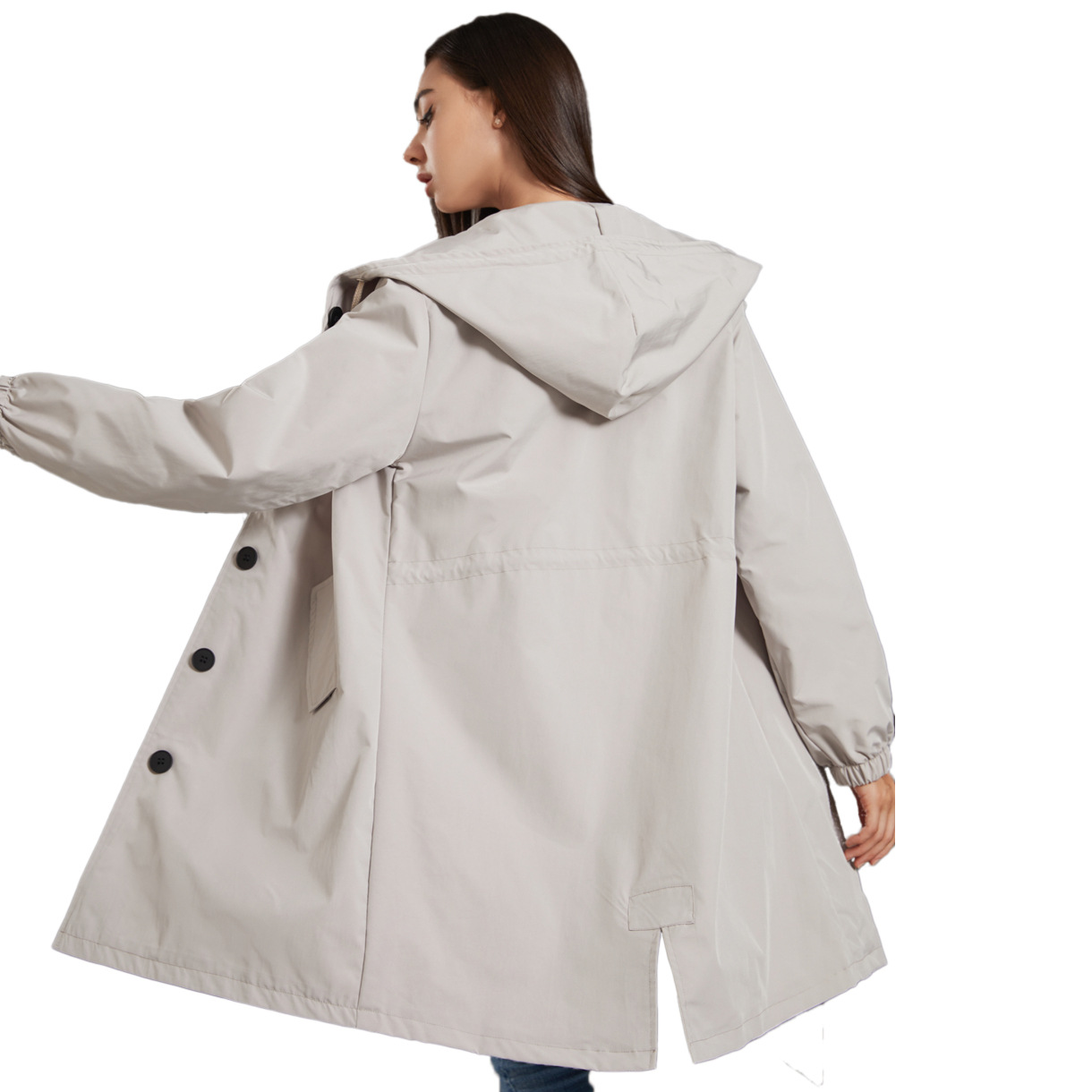 フード付き女性用ウィンドブレーカー ロングトレンチコート ソ - Trench Coat Formal のレビューと価格