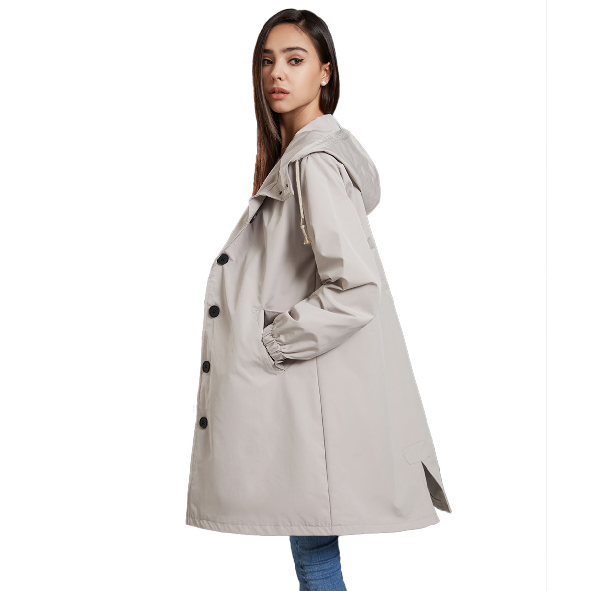 フード付き女性用ウィンドブレーカー ロングトレンチコート ソ - Trench Coat Formal のレビューと価格