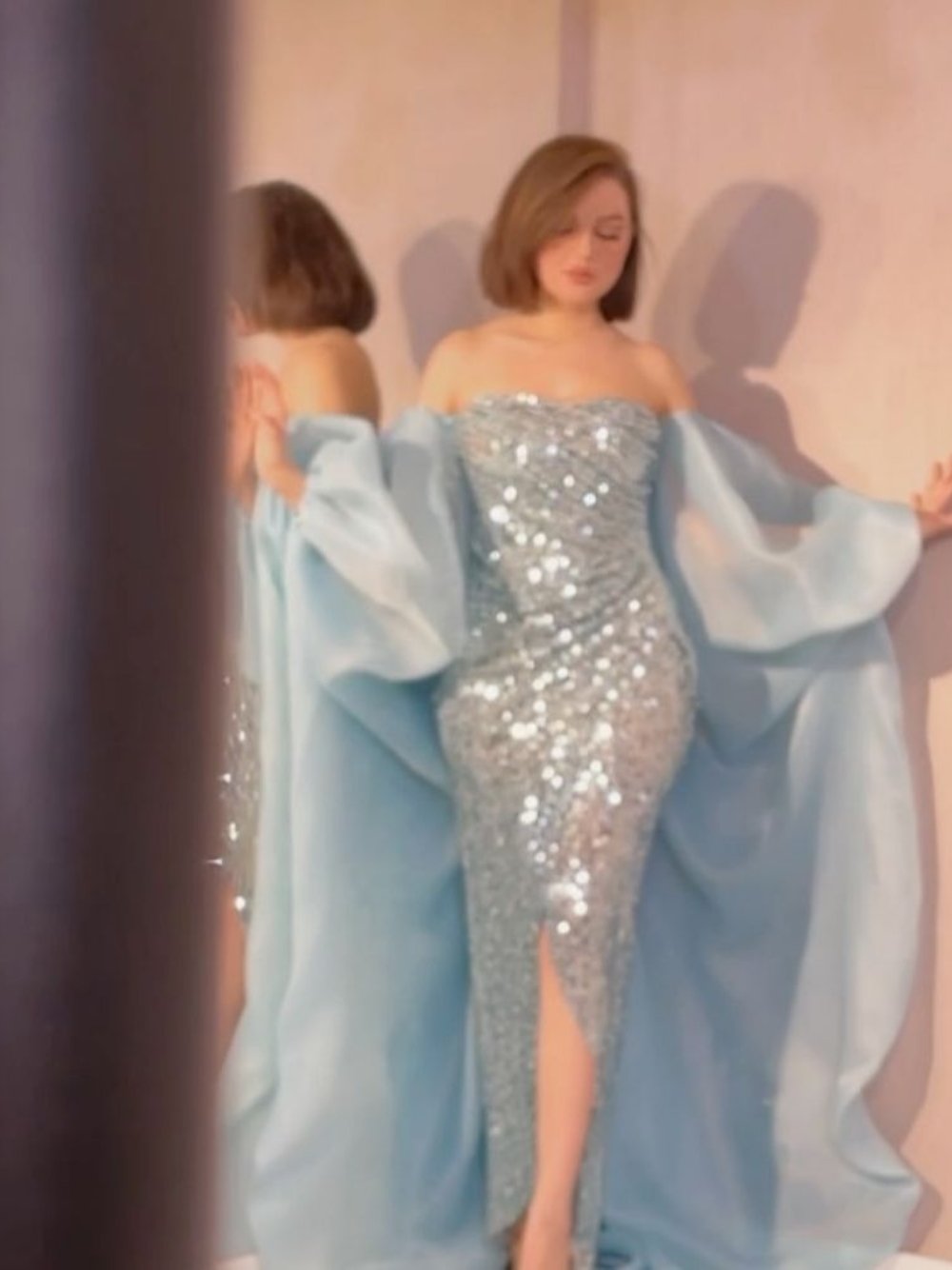 セクシーな恋人ネック 2 ピースイブニングドレス光沢のあるフ - Women Formal Wear On Sale のレビューと価格