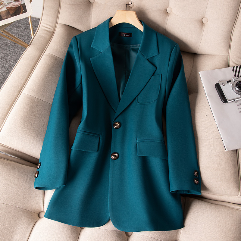 女性用長袖シングルブレストジャケット,フォーマルコート,青, - Women Formal Wear With Blazer のレビューと価格