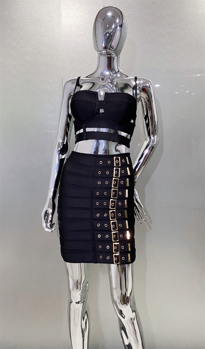 黒白包帯女性用プロムドレス2ピーストップブラ+ショートミニス - Women'S Formal Evening Wear Tops のレビューと価格